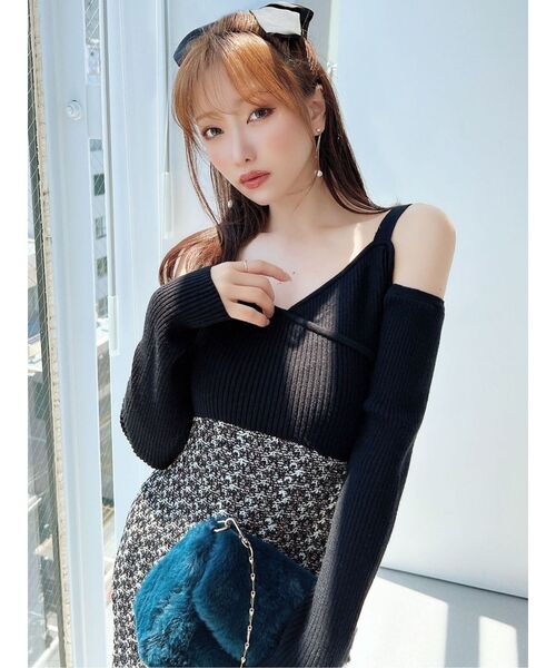 RESEXXY（リゼクシー）の「ツイードコンビマーメイドニットワンピース（ワンピース・レディース・ラベンダー/ブラック/アイボリー・FREE）」の17枚目の写真