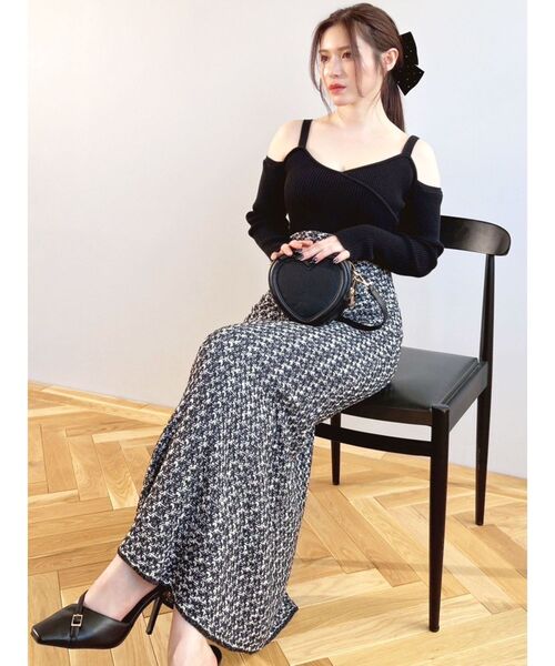 RESEXXY（リゼクシー）の「ツイードコンビマーメイドニットワンピース（ワンピース・レディース・ラベンダー/ブラック/アイボリー・FREE）」の18枚目の写真
