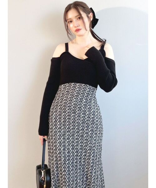 RESEXXY（リゼクシー）の「ツイードコンビマーメイドニットワンピース（ワンピース・レディース・ラベンダー/ブラック/アイボリー・FREE）」の21枚目の写真
