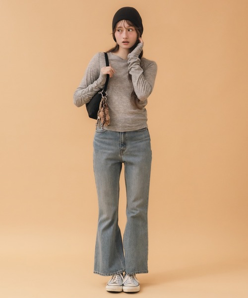 HEILIS(ヘイリス)の「袖シャーリングシアートップス / ロンT 長袖 カットソー メランジ 春服 夏服 秋服 レイヤード 透け感 シアー ギャザー(Tシャツ/カットソー・レディース・アイボリー/ブラック/ブルー/グレー/オレンジ・FREE)」の20枚目の写真
