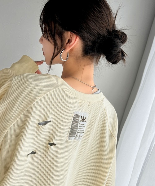 Java(ジャバ)の「《Javaジャバコラボ》今シーズン大注目!バックJavaネーム付きダメージワッフルロンT(Tシャツ/カットソー・レディース・パープル/アイボリー/ブラック/杢グレー・X-LARGE/MEDIUM/SMALL/LARGE)」の1枚目の写真
