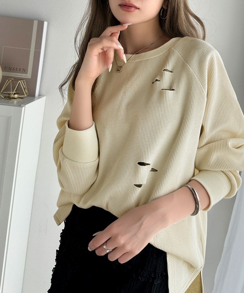 Java(ジャバ)の「《Javaジャバコラボ》今シーズン大注目!バックJavaネーム付きダメージワッフルロンT(Tシャツ/カットソー・レディース・パープル/アイボリー/ブラック/杢グレー・X-LARGE/MEDIUM/SMALL/LARGE)」の7枚目の写真