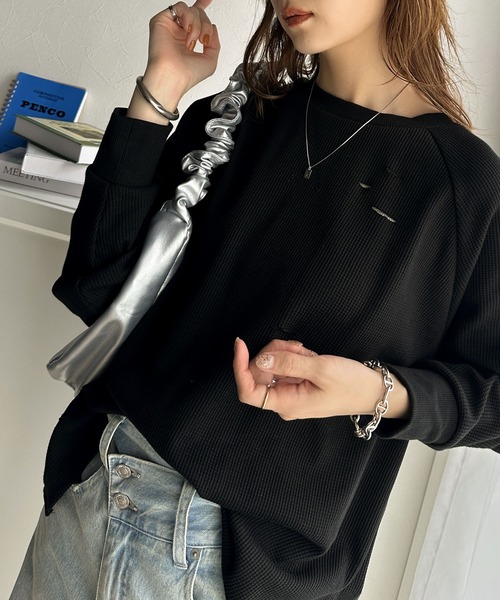 Java(ジャバ)の「《Javaジャバコラボ》今シーズン大注目!バックJavaネーム付きダメージワッフルロンT(Tシャツ/カットソー・レディース・パープル/アイボリー/ブラック/杢グレー・X-LARGE/MEDIUM/SMALL/LARGE)」の9枚目の写真