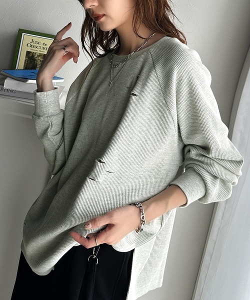 Java(ジャバ)の「《Javaジャバコラボ》今シーズン大注目!バックJavaネーム付きダメージワッフルロンT(Tシャツ/カットソー・レディース・パープル/アイボリー/ブラック/杢グレー・X-LARGE/MEDIUM/SMALL/LARGE)」の12枚目の写真