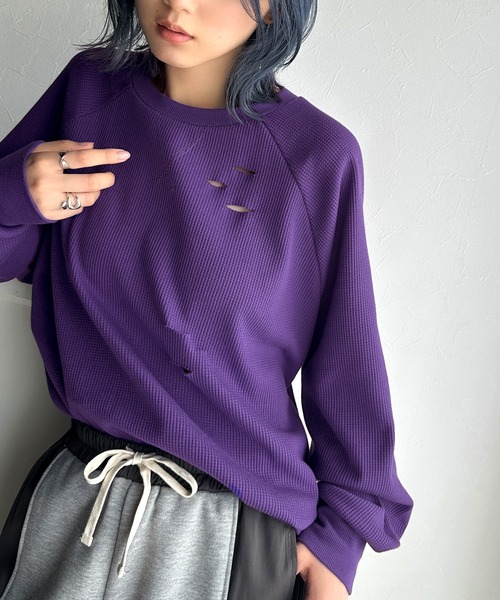 Java(ジャバ)の「《Javaジャバコラボ》今シーズン大注目!バックJavaネーム付きダメージワッフルロンT(Tシャツ/カットソー・レディース・パープル/アイボリー/ブラック/杢グレー・X-LARGE/MEDIUM/SMALL/LARGE)」の18枚目の写真