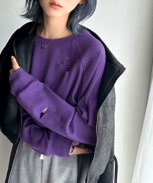 Java(ジャバ)の「《Javaジャバコラボ》今シーズン大注目!バックJavaネーム付きダメージワッフルロンT(Tシャツ/カットソー・レディース・パープル/アイボリー/ブラック/杢グレー・X-LARGE/MEDIUM/SMALL/LARGE)」の16枚目の写真