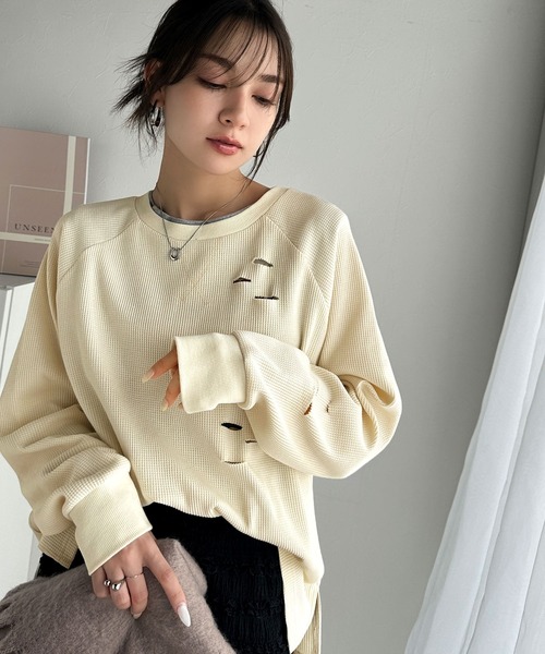 Java(ジャバ)の「《Javaジャバコラボ》今シーズン大注目!バックJavaネーム付きダメージワッフルロンT(Tシャツ/カットソー・レディース・パープル/アイボリー/ブラック/杢グレー・X-LARGE/MEDIUM/SMALL/LARGE)」の5枚目の写真