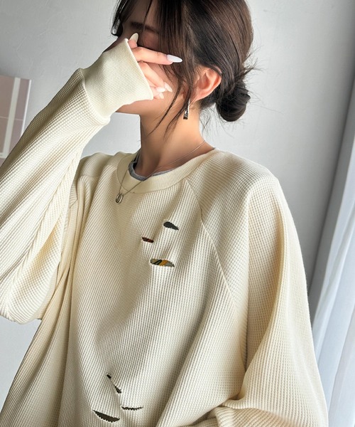 Java(ジャバ)の「《Javaジャバコラボ》今シーズン大注目!バックJavaネーム付きダメージワッフルロンT(Tシャツ/カットソー・レディース・パープル/アイボリー/ブラック/杢グレー・X-LARGE/MEDIUM/SMALL/LARGE)」の22枚目の写真