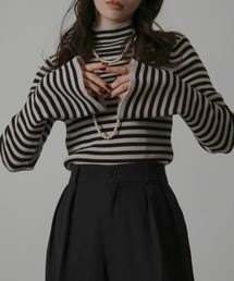 Social GIRL | フレア袖ハイネックボーダーニット リブニット(ニット/セーター)