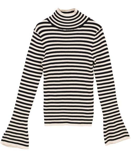 Social GIRL（ソーシャルガール）の「フレア袖ハイネックボーダーニット リブニット（ニット/セーター・レディース・ブラウン/ブラック・M）」の3枚目の写真