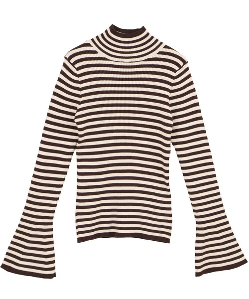 Social GIRL（ソーシャルガール）の「フレア袖ハイネックボーダーニット リブニット（ニット/セーター・レディース・ブラウン/ブラック・M）」の5枚目の写真