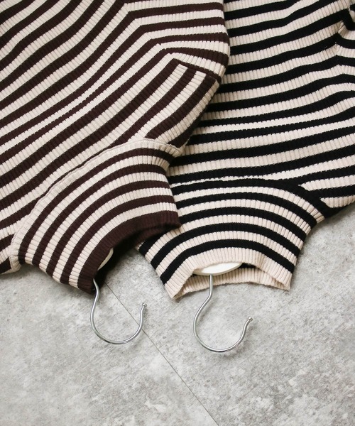 Social GIRL（ソーシャルガール）の「フレア袖ハイネックボーダーニット リブニット（ニット/セーター・レディース・ブラウン/ブラック・M）」の4枚目の写真