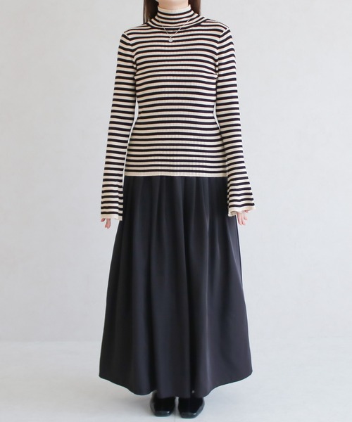 Social GIRL（ソーシャルガール）の「フレア袖ハイネックボーダーニット リブニット（ニット/セーター・レディース・ブラウン/ブラック・M）」の8枚目の写真