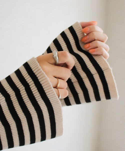 Social GIRL（ソーシャルガール）の「フレア袖ハイネックボーダーニット リブニット（ニット/セーター・レディース・ブラウン/ブラック・M）」の12枚目の写真