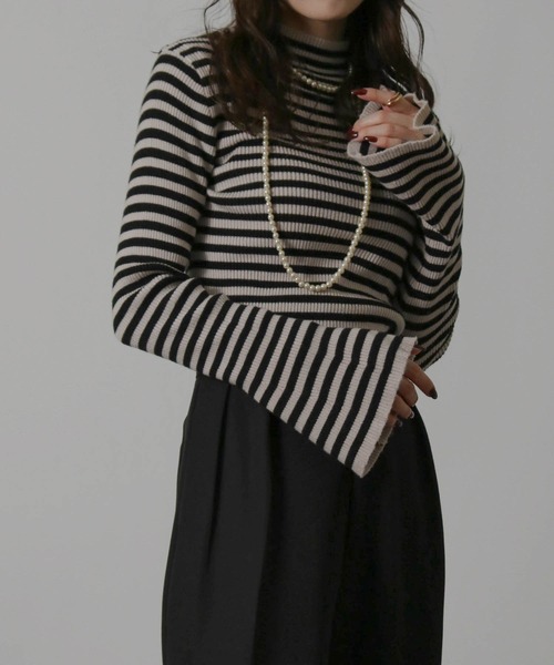 Social GIRL（ソーシャルガール）の「フレア袖ハイネックボーダーニット リブニット（ニット/セーター・レディース・ブラウン/ブラック・M）」の18枚目の写真