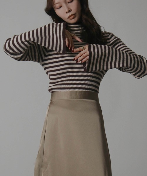 Social GIRL（ソーシャルガール）の「フレア袖ハイネックボーダーニット リブニット（ニット/セーター・レディース・ブラウン/ブラック・M）」の21枚目の写真