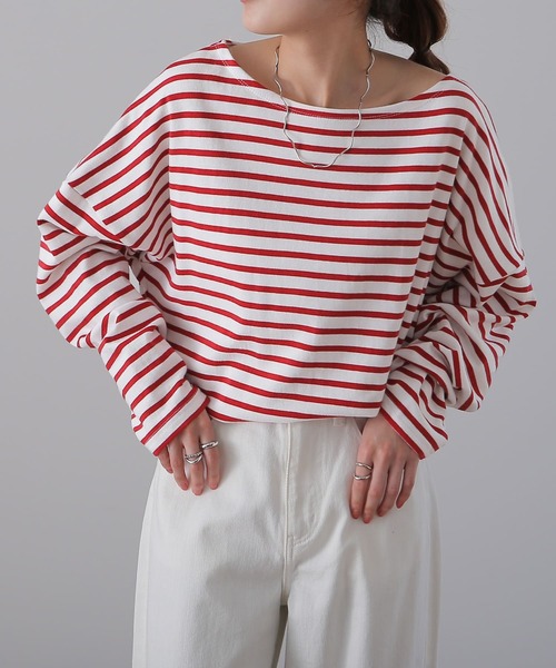 HUG.U(ハグユー)の「ボーダーカットソー(Tシャツ/カットソー・レディース・ホワイト/ブラウン/レッド/グリーン/ブラック・FREE)」の10枚目の写真