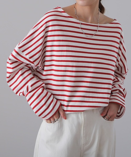 HUG.U(ハグユー)の「ボーダーカットソー(Tシャツ/カットソー・レディース・ホワイト/ブラウン/レッド/グリーン/ブラック・FREE)」の11枚目の写真