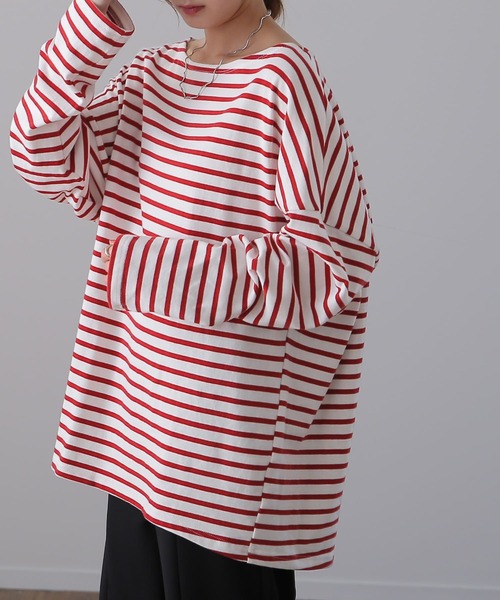 HUG.U(ハグユー)の「ボーダーカットソー(Tシャツ/カットソー・レディース・ホワイト/ブラウン/レッド/グリーン/ブラック・FREE)」の12枚目の写真