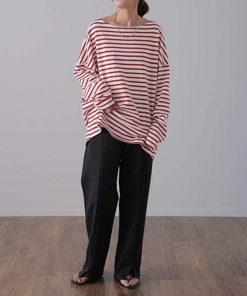 HUG.U(ハグユー)の「ボーダーカットソー(Tシャツ/カットソー・レディース・ホワイト/ブラウン/レッド/グリーン/ブラック・FREE)」の13枚目の写真