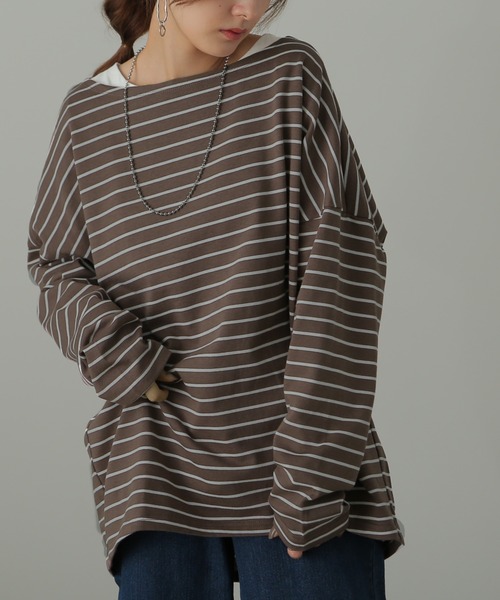 HUG.U(ハグユー)の「ボーダーカットソー(Tシャツ/カットソー・レディース・ホワイト/ブラウン/レッド/グリーン/ブラック・FREE)」の15枚目の写真