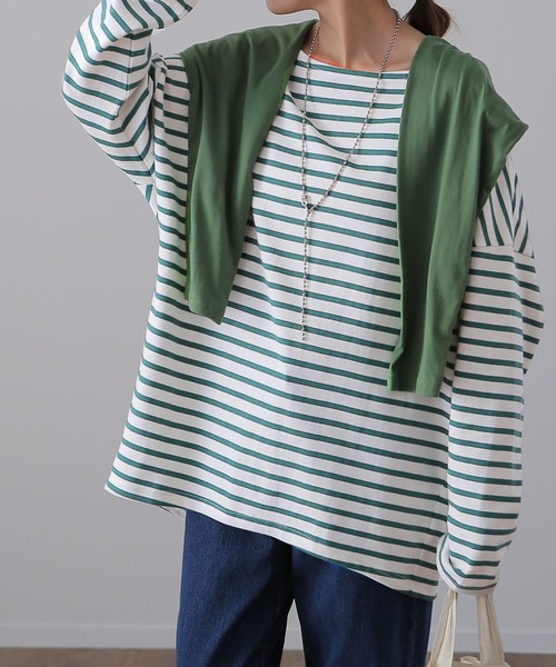 HUG.U(ハグユー)の「ボーダーカットソー(Tシャツ/カットソー・レディース・ホワイト/ブラウン/レッド/グリーン/ブラック・FREE)」の21枚目の写真