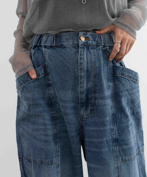 refinedworks(リファインドワークス)の「【refinedworks】ブラスト加工をしっかりめにかけているデニムパンツ(デニムパンツ・レディース・ブラック/ネイビー・FREE)」の4枚目の写真