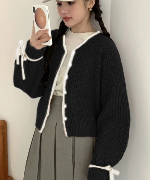 Girly Doll(ガーリードール)の「リボン袖ニットカーディガン(カーディガン/ボレロ・レディース・ブラック/グレー/ブラウン・F)」の21枚目の写真