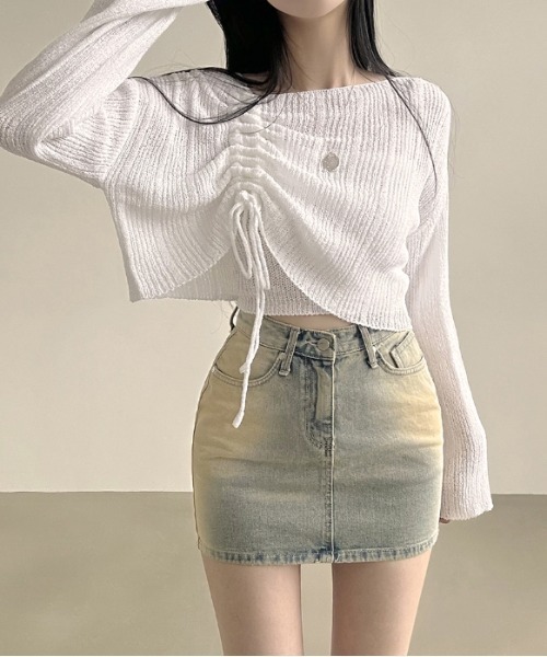 gossip！ロサンゼルス（ゴシップロサンゼルス）の「Y2K ワンオフショルダークロップニット+スリーブレスセット（ニット/セーター・レディース・ブラウン/ブラック/ブルー/ピンク/オフホワイト/アイボリー/カーキ/グリーン/ベージュ・FREE）」の2枚目の写真