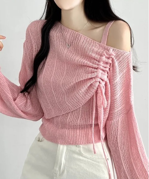 gossip！ロサンゼルス（ゴシップロサンゼルス）の「Y2K ワンオフショルダークロップニット+スリーブレスセット（ニット/セーター・レディース・ブラウン/ブラック/ブルー/ピンク/オフホワイト/アイボリー/カーキ/グリーン/ベージュ・FREE）」の9枚目の写真