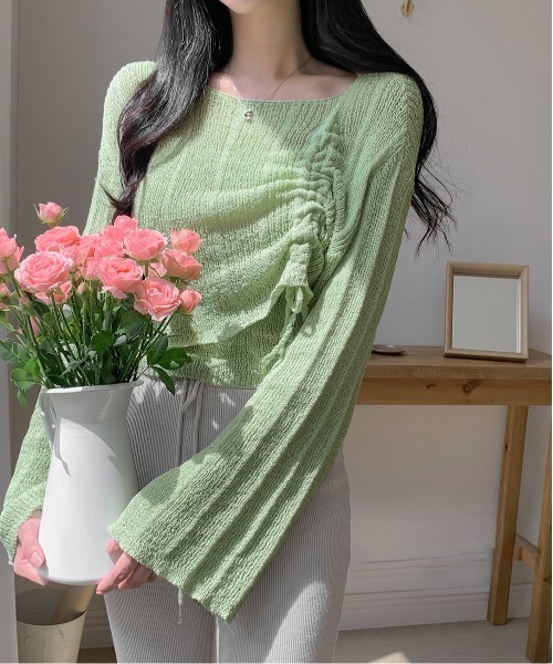 gossip！ロサンゼルス（ゴシップロサンゼルス）の「Y2K ワンオフショルダークロップニット+スリーブレスセット（ニット/セーター・レディース・ブラウン/ブラック/ブルー/ピンク/オフホワイト/アイボリー/カーキ/グリーン/ベージュ・FREE）」の7枚目の写真