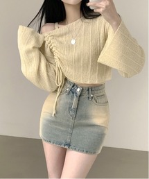 gossip！ロサンゼルス | Y2K ワンオフショルダークロップニット+スリーブレスセット(ニット/セーター)