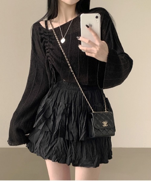 gossip！ロサンゼルス（ゴシップロサンゼルス）の「Y2K ワンオフショルダークロップニット+スリーブレスセット（ニット/セーター・レディース・ブラウン/ブラック/ブルー/ピンク/オフホワイト/アイボリー/カーキ/グリーン/ベージュ・FREE）」の21枚目の写真