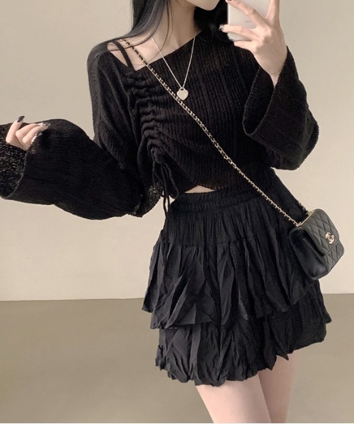 gossip！ロサンゼルス（ゴシップロサンゼルス）の「Y2K ワンオフショルダークロップニット+スリーブレスセット（ニット/セーター・レディース・ブラウン/ブラック/ブルー/ピンク/オフホワイト/アイボリー/カーキ/グリーン/ベージュ・FREE）」の22枚目の写真