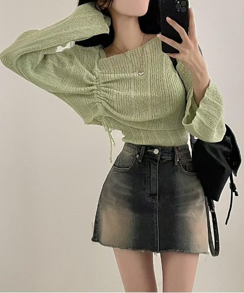 gossip！ロサンゼルス（ゴシップロサンゼルス）の「Y2K ワンオフショルダークロップニット+スリーブレスセット（ニット/セーター・レディース・ブラウン/ブラック/ブルー/ピンク/オフホワイト/アイボリー/カーキ/グリーン/ベージュ・FREE）」の10枚目の写真