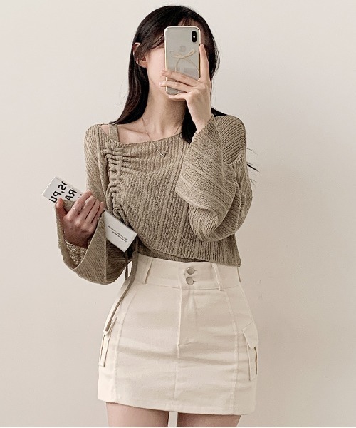 gossip！ロサンゼルス（ゴシップロサンゼルス）の「Y2K ワンオフショルダークロップニット+スリーブレスセット（ニット/セーター・レディース・ブラウン/ブラック/ブルー/ピンク/オフホワイト/アイボリー/カーキ/グリーン/ベージュ・FREE）」の12枚目の写真