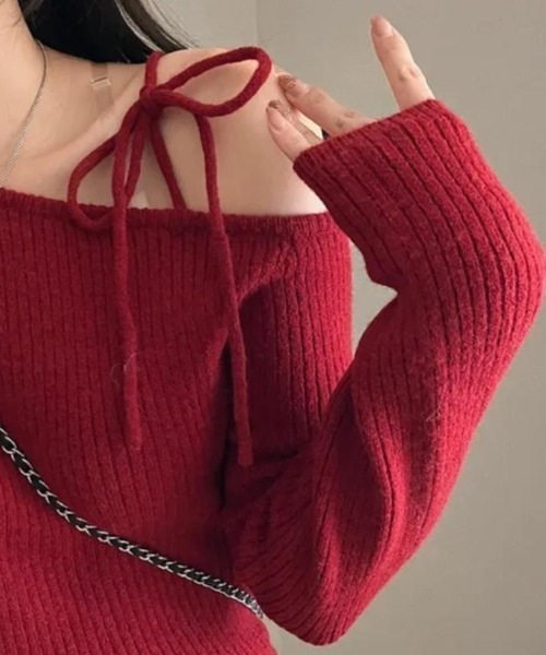 Vipoa（ヴィポア）の「ワンショルダーニット（ニット/セーター・レディース・ブラック/レッド/アイボリー・FREE）」の15枚目の写真