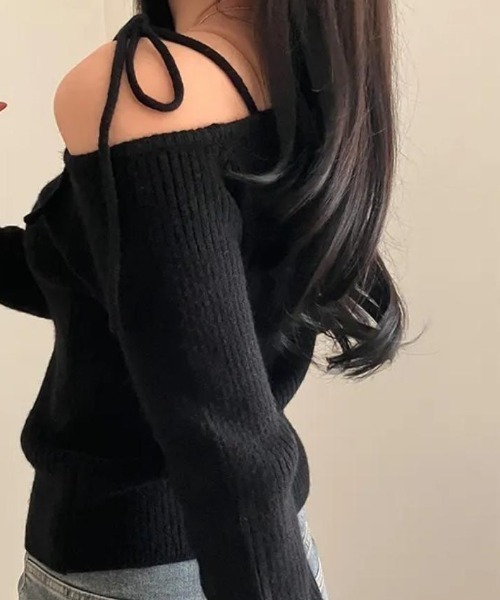 Vipoa（ヴィポア）の「ワンショルダーニット（ニット/セーター・レディース・ブラック/レッド/アイボリー・FREE）」の9枚目の写真