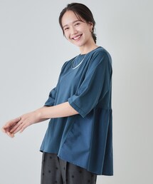 SHOO・LA・RUE | 【洗える/5分袖】バックギャザー 異素材切替トップス(Tシャツ/カットソー)