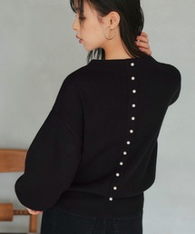 洗える ｜ 選べるデザイン パールボタン アンチピリング ニット（バックパール） ｜ 長袖 トップス 体型カバー ボリューム袖 オフィスカジュアル 通勤服 お手入れ簡単 プルオーバー セーター