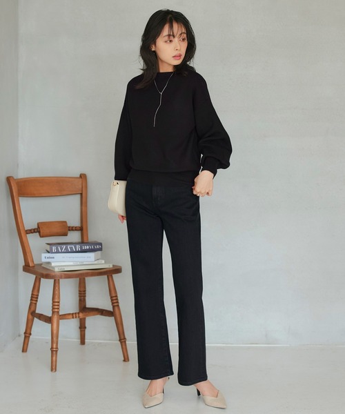 RUIRUE BOUTIQUE(ルイルエブティック)の「洗える | 選べるデザイン パールボタン アンチピリング ニット(バックパール) | 長袖 トップス 体型カバー ボリューム袖 オフィスカジュアル 通勤服 お手入れ簡単 プルオーバー セーター(ニット/セーター・レディース・ブラック/グレイッシュベージュ/アイボリー・L/M)」の10枚目の写真