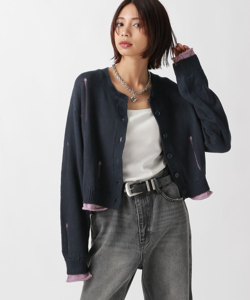 PAGEBOY(ページボーイ)の「ダメージカーディガン(カーディガン/ボレロ・レディース・ネイビー/オフホワイト/ブラック・FREE)」の20枚目の写真