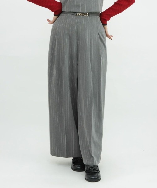 F i.n.t（フィント）の「【セットアップ対応/2サイズ展開】ビットベルト付きレジメストライプパンツ/F&A/fint（その他パンツ・レディース・グレー×ホワイト/ブラウン・2/1）」の15枚目の写真