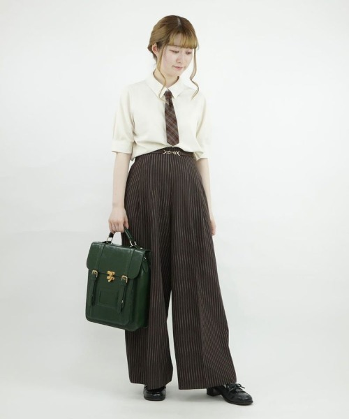 F i.n.t（フィント）の「【セットアップ対応/2サイズ展開】ビットベルト付きレジメストライプパンツ/F&A/fint（その他パンツ・レディース・グレー×ホワイト/ブラウン・2/1）」の6枚目の写真