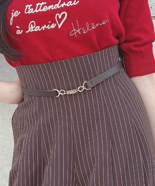 F i.n.t（フィント）の「【セットアップ対応/2サイズ展開】ビットベルト付きレジメストライプパンツ/F&A/fint（その他パンツ・レディース・グレー×ホワイト/ブラウン・2/1）」の4枚目の写真