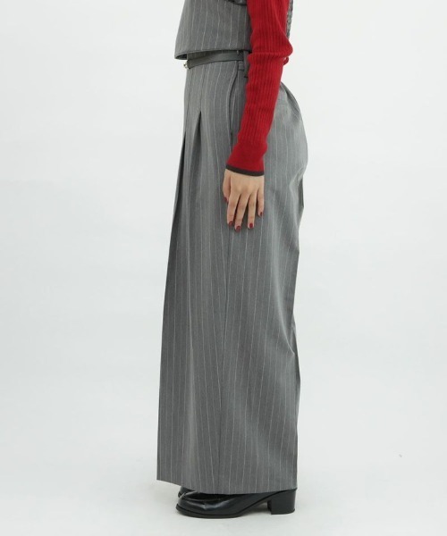 F i.n.t（フィント）の「【セットアップ対応/2サイズ展開】ビットベルト付きレジメストライプパンツ/F&A/fint（その他パンツ・レディース・グレー×ホワイト/ブラウン・2/1）」の19枚目の写真