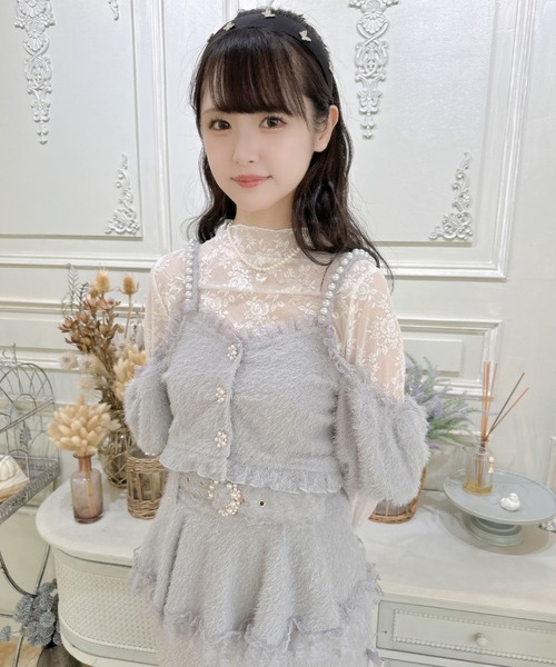 couture BY ROJITA（クチュールバイロジータ）の「ラメフェザービスチェ×レースTOPS SET（Tシャツ/カットソー・レディース・ホワイト/ブラック/グレー・FREE）」の3枚目の写真