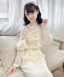 ラメフェザービスチェ×レースTOPS SET