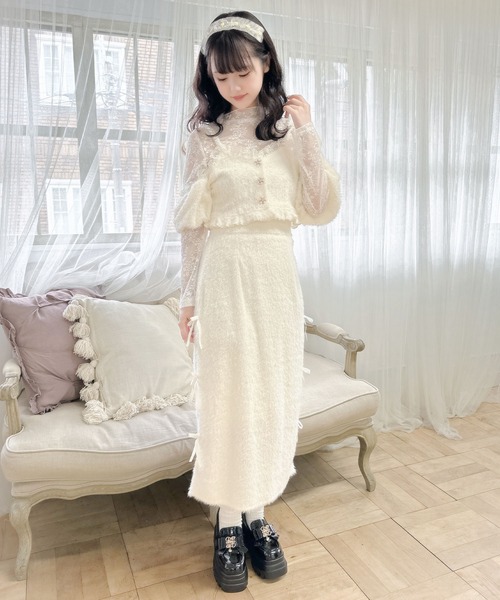 セール】ラメフェザービスチェ×レースTOPS SET（Tシャツ