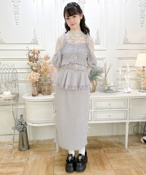 tシャツ ラメフェザービスチェ×レースTOPS SET レディース セール】ラメフェザービスチェ×レースTOPS SET（Tシャツ